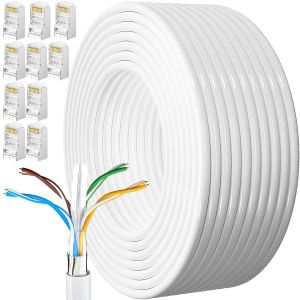VornixorSarlshopCable Ethernet 50m, Rj45 Blind&eacute; Cat 6 Gigabit C&acirc;ble R&eacute;seau Ext&eacute;rieur Anti-Brouillage R&eacute;sistant Aux Intemp&eacute;ries FTP 23AWG LAN Internet Blanc 50 M&egrave;tres pour Modem Routeur - Neuf