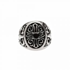 Chevalière Homme Croix Pierre Noire Argent - Neuf