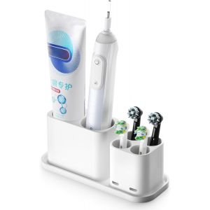 Support Pour Brosse À Dents Electrique,Porte-Dentifrice Pour Brosse À Dents Avec 4 Emplacements Pour Brosses,Porte Brosse À Dents En Plastique Pour Salle De Bain,Blanc - Neuf