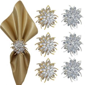 6-pi&egrave;ces (or + argent) Cr&eacute;atifs strass lotus serviette anneau en cristal de fleur serviette boucle en m&eacute;tal rond de serviette - Neuf