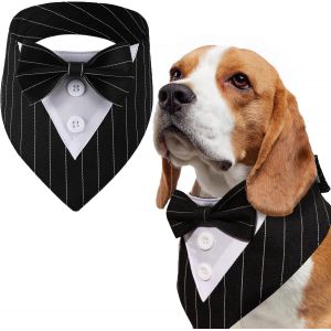 Jgd-Noeud Papillon Pour Chien Et Chat - Bandana No&euml;l, Smoking, Snood R&eacute;glable, Cravate De F&ecirc;te Mariage Anniversaire (Rayures Noires Xs) - Neuf