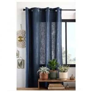 Rideau En Gaze De Coton 140 X 260 Cm Pop Colors Bleu Marine - Neuf