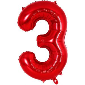40 Pouces Foil Ballon Chiffre 3 Rouge (101cm),Gonflable Hélium ou Air,Géant Numéro 0-9,10-29,30-100,Grand Ballons pour Mariage,Décoration de Fête d'anniversaire - Neuf