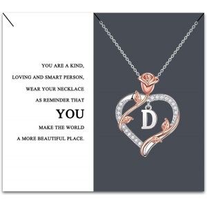 Kal-Colliers Pendentif Lettre Initial Pour Femme, A-Z Avec Pendentif En Forme De C?ur En Forme De Rose Colliers Fête Des Mères Noël Anniversaire Cadeaux Pour Femme Mère Femme Amie - Neuf