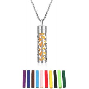 Kal-Collier D'huiles Essentielles Pour Femmes, Collier Pendentif D'aromathérapie En Acier Inoxydable Avec 10 Tampons En Feutre, Cadeau De Bijoux D'huiles Essentielles Pour Femmes Et Hommes (A) - Neuf