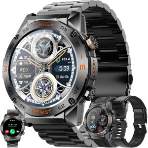 Shou-1,46U201d Amoled Montre Connectée Homme Avec Appel Bluetooth,5atm Smartwatch Avec 100+ Modes Sportifs Tracker D'activité,Sommeil,Spo2,Smart Watch Pour Ios Android (Noir) - Neuf