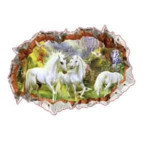 Autocollant mural 3D Licorne - D&eacute;coration d'int&eacute;rieur amovible - 1 &agrave; 2 pi&egrave;ces - PVC, imperm&eacute;able, facile &agrave; appliquer, 50 x 70 cm - Neuf
