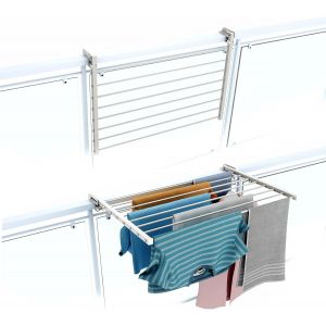 Duo&Eacute;tendoir Linge Exterieur de Balcon Rabattables&eacute;choir &agrave; Linge pour rambarde ext&eacute;rieur r&eacute;sistant en Acier Inoxydable et Aluminium pour terrassesbalcons et rampes Longueur 118 cm - Neuf
