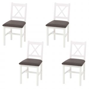 Lot de 4 chaises de salle &agrave; manger HWC-F77, chaise avec dossier, chaise de cuisine, bois massif, tissu, style cottageblanc, rembourrage gris - Neuf
