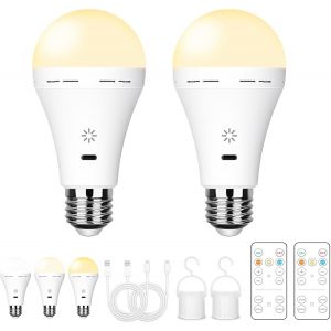 Kalanka-Ampoule Rechargeable Usb Avec T&iquest;&iquest;L&iquest;&iquest;Commande, 3 Temp&iquest;&iquest;Ratures De Couleur, E27 Led Dimmable &iquest;&iquest; Batterie, 7w Touch Control Avec Minuterie, Secours Avec Crochet, 2600mah, 2 Pack - Neuf