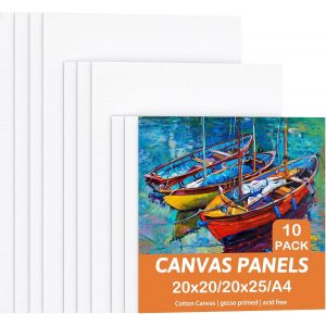 Toile Peinture,(20x20cm,20x25cm,A4(21x29.7cm))10 Pré-Étirée Coton Sans Acide Toile Blanche Adaptées Pour Acryliques,Peintures À L'huile,Gouache - Neuf