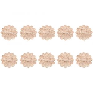 10Pcs Non Peint Rond Fleur Motif Bois Sculpté Applique Cadre Onlay Armoire Meubles Décoration 6 - Neuf