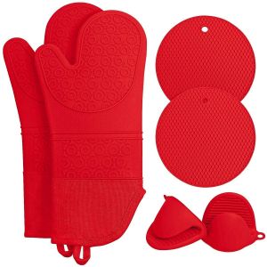 Ensemble De Gants De Cuisine Et De Maniques En Silicone,Résistant À La Chaleur Jusqu'à 450-Extra Long 15 Pouces Professionnel Silico - Neuf