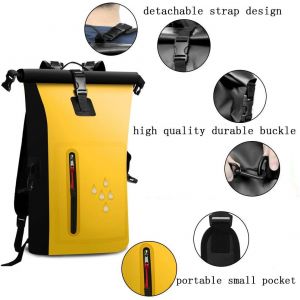 Sacoche &agrave; dos imperm&eacute;able de 25 L en PVC r&eacute;sistant aux intemp&eacute;ries avec fermeture &eacute;clair &eacute;tanche et compartiment flottant pour activit&eacute;s nautiques randonn&eacute;e p&ecirc;che camping - Neuf