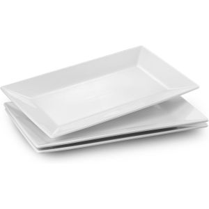 Checarzhn--No1-Assiettes Plates, 35,6 X 20,3 Cm Assiette Rectangulaire Blanche, Service Vaisselle Pour Viande, Apéritifs, Dessert, Nourriture, Fête, Lot De 3 - Neuf