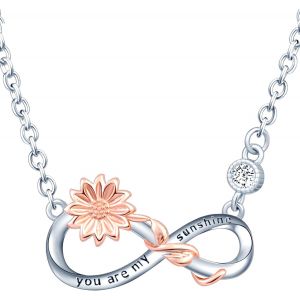 Kal-Collier Et Boucles D'oreilles Femmes Et Filles, Bijoux Parures En Argent 925, Le Symbole De L'infini En Argent Entrelac&eacute; De Tournesol En Or Rose, Proc&eacute;d&eacute; De Galvanoplastie Couleur, Zircon - Neuf