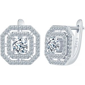 Kal-Boucles D'oreilles Géométriques Argent 925 Pour Femmes, Creoles D'oreilles Carré En Zircon Cubique, Boucles D'oreilles En Forme De Coussin Bijoux Pour Petite Amie Maman Fille - Neuf