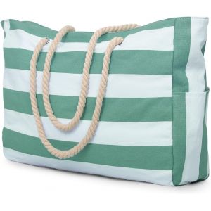 RFCBC-Sac de plage à rayures - Sac de plage étanche - Grand sac de plage avec fermeture éclair - Sac de shopping pour femme - XXL - Famille - Sac de courses - Sac à bandoulière - Uni - Sac de voyage - Neuf