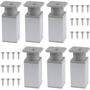 6 Pièces Pieds de Meubles Réglables 40 x 40 x 80 mm(+20mm) Pieds de Table, Pieds pour Meubles en Aluminium avec 24 vis, Pieds Reglables pour Meubles pour Canapé, Lit, Et Armoires - Neuf