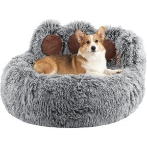 Lit Pour Chat D'Int&eacute;rieur 60cm - Aqsacokiya - Tissu Peluche Doux, Lit Rond Lavable Pour Chiot Et Chaton Avec Fond Antid&eacute;rapant - Neuf