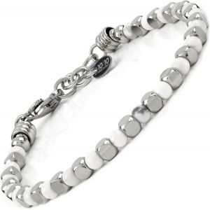 Eryi-10:10 Bracelet Réglable Avec Des Pierres Naturelles De 4 Mm De Diamètre Et Des Cubes En Acier Inoxydable De 4x4 Mm. Bracelet Pour Homme Et Femme. Made In Italy - Neuf