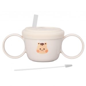 Gobelet D'apprentissage Pour Bebe 200 Ml En Silicone Avec Motif Animal De Dessin Anime, Gobelet Binaural Avec Paille Et Bec Verseur, Gobelet Pour Bebe, Ecureuil - Neuf