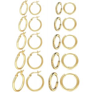 Kal-Ensemble De 10 Paires De Boucles D'oreilles Rondes Pour Femmes Hommes Filles Boucle D'oreille En Cartilage Légère En Acier Inoxydable À Cliquet Sans Fin Hypoallergénique 10-18mm - Neuf