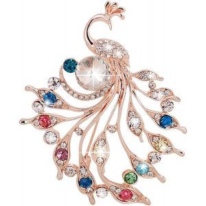 Broche En Argent Et Strass, Cristal Vert, Pour Femmes Et Filles, Cadeau Tendance (Paon Multicolore) - Neuf