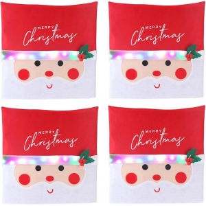Ensemble de 4 No&euml;l Housses de Chaise avec des Lumi&egrave;res LED, R&eacute;utilisable Tron&ccedil;on de No&euml;l Pr&eacute;sident de la D&eacute;coration, Universelle Pr&eacute;sident de Retour avec Santa Claus Patron, Salle &agrave; Manger, Cuisine, - Neuf