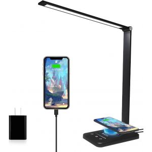 Subzonal-Lampe De Bureau Led Avec Chargeur Sans Fil, Lampes De Bureau Dimmable 10 Niveaux De Luminosit&eacute; 5 Modes De Couleur, Lampe De Chevet Avec Port Usb Et Fonction Minuterie, Flexible Contr&ocirc;le Tact - Neuf