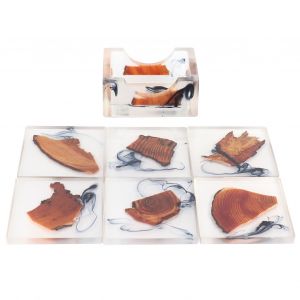 HJLIAN Lot de 6 sous-verres a boissons en bois de pin, isolants thermiques, en resine, pour protection de table (support carre) - Neuf