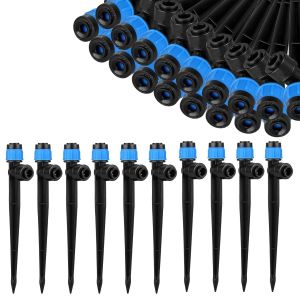 Lot de 60 arroseurs d'arrosage réglables à 360 degrés avec piquet et support de tuyau Micro Drip pour tuyau de 6,35 mm pour serre, plantes en pot, bleu - Neuf