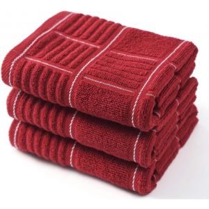 ERYI-Lot De 3 Torchons De Cuisine Absorbants Très Résistants Avec Boucle De Suspension 100% Coton, 40,6 X 66 Cm, Rouge Et Blanc - Neuf