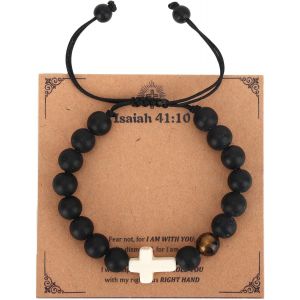 Kalsw-Perlé Bracelet Croisé,Pour Hommes Et Femmes,Religieux Bracelet Chrétien Verset Biblique Idée Cadeau De Bijoux Pour Baptême Mangeur Anniversaire - Neuf