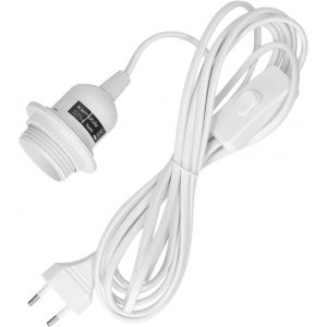 Porte-Lampe E27 Avec Anneau Filet&eacute; Et Cordon D'alimentation Avec Interrupteur-Support De Lampe Et C&acirc;ble,3,5m En Blanc - Neuf