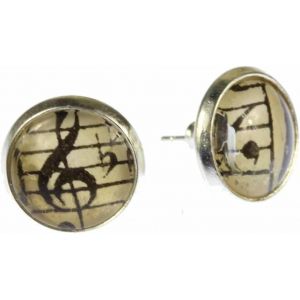 Kal-Boucles D'oreille Cabochon Notes Clef De Musique 12mm Clé De Sol - Boucles D'oreille Bijoux De Mode Main Je Branche Boucles D'oreille - Neuf