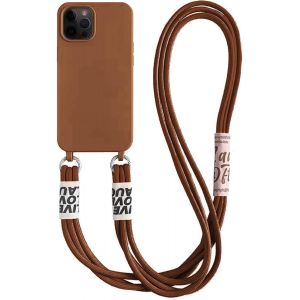 Kal-Chaîne De Téléphone Portable Pour Iphone 14 Pro Max - Bandoulière En Silicone Liquide Avec Cordon De Serrage - Étui De Protection Avec Élégante Lanière Pour Iphone 14 Pro Max - Marron - Neuf