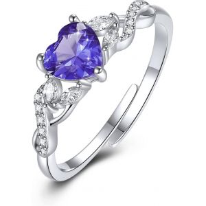 Bague Femme Fiançailles Argent 925 Avec 12 Pierres De Naissance Oxyde De Zircon Bague De Mariage Coeur Anneau Bijoux Cadeau Anniversaire Pour Maman Fille Femme - Neuf