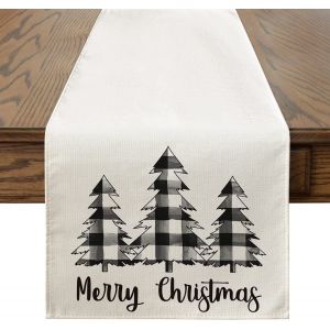 No&euml;l Nappe - Noir Et Blanc Sapin, 33x180 Cm, De Forme Rectangulaire, Nappe Machine Nappe Anti-Tache Nappe Nappe De No&euml;l Pour Les Pique-Niques, Les F&ecirc;tes De No&euml;l, D&eacute;corations De Table - Neuf