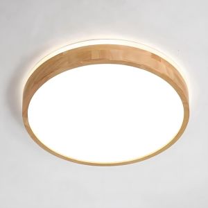 Subzonal-Plafonnier Led Bois, Lampe Ronde En Bois Naturel Lueur &Agrave; 360&deg; | Blanc Naturel 4 500 K, 18 W 1 600 Lm | Salon, Cuisine, Salle &Agrave; Manger, Couloir, Maison, Bureau, Chambre D'enfant, Bureau(&Oslash;30cm - Neuf