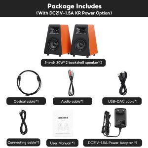 AIYIMA S30 haut-parleurs d'étagère actifs Bluetooth 5.3 en bois 100W moniteur de Studio haut-parleurs Hifi Home cinéma caisson de basses Orange/blanc-Orange With KR Plug - Neuf