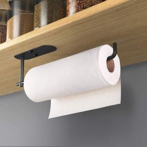 Porte-Essuie-Tout Autocollant Sous Armoire De Cuisine, Support Mural Noir Mat, Montage Vertical Ou Horizontal Avec Vis Ou Adhésif, Acier Inoxydable Sus304 - Neuf