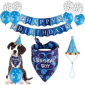 Bandana D'anniversaire De Chien, &Eacute;charpes De Chapeau De Gar&ccedil;on De Chien Ballon De Drapeau Avec Mignon Doggie Birthday Party Fournitures D&eacute;corations (Ensemble De 11 Pi&egrave;ces) - Neuf