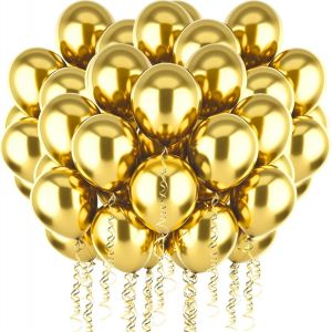 SJZG-60 Pi&egrave;ces Ballons Anniversaire Or Avec 3 Rouleaux De Rubans Color&eacute;s Ballons &Agrave; H&eacute;lium 12 Pouces Ballons Latex Naturel Pour D&eacute;coration De Mariage F&ecirc;te Baby Shower Bapt&ecirc;me - Neuf