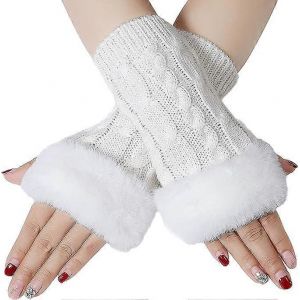 Tricot Gants Sans Doigts Pour Femmes Manchettes Avec Mitaines D'hiver En Fausse Fourrure - Neuf