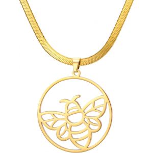 Kal-Collier Abeille Pour Femmes Collier Pendentif Abeille En Acier Inoxydable Bijoux Ronds Simples Chaîne Réglable - Neuf