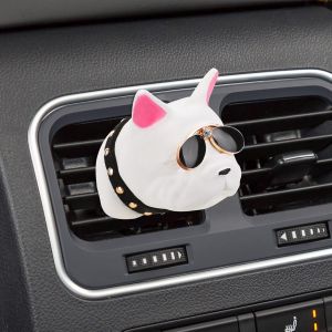 Bouledogue français avec des Lunettes de soleil de Voiture Aromathérapie Huile Essentielle Diffuseur de Désodorisant de Voiture Diffuseur de Parfum Clip pour Voiture, Salon, Bureau, Blanc - Neuf