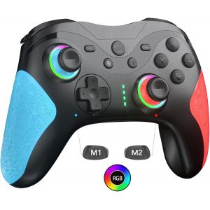 Manette Switch sans Fil, Manette pour Nintendo avec Lumi&egrave;re RGB et contr&ocirc;leur Switch Pro Programmable 1000 mAh pour Switch/Lite/OLED Compatible avec Android/iOS/PC - Neuf
