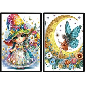 Oayew-Lot De 2 Carnets De Notes A5 Vierges Avec Peinture Diamant - Ange Diy - Peinture Diamant - Kit Elfe Strass - Peinture Diamant - Carnet De Notes - Journal Intime - F&eacute;e Pour Fournitures - Neuf