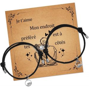Eryi-Bracelet Couple Amoureux Pour 2 Cadeau Couple Bracelet Aimanté 2 Pcs Cadeau Pour Son Copain Mari Épouse Amie - Neuf